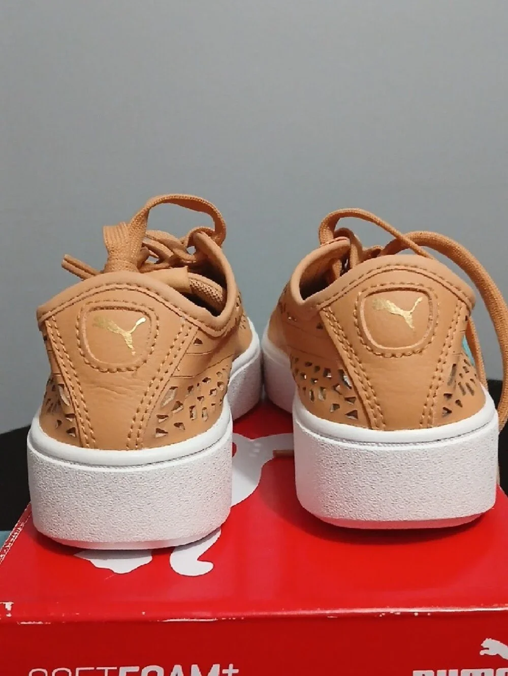 Puma Tan Laser-Cut Platform Sneakers with White Sole - US Size 6.5 Womens NIB - Picture 7 of 8